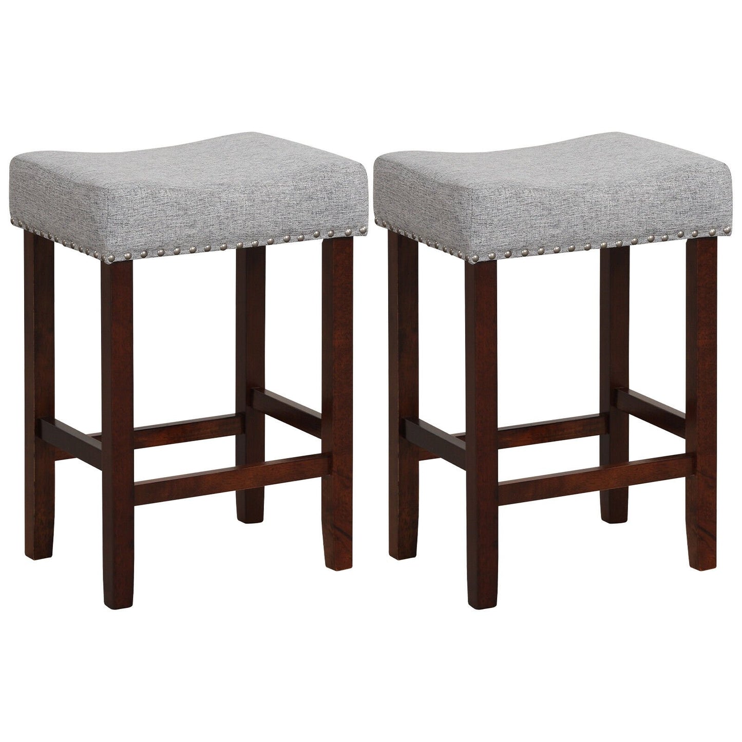 Set of 2 24 Inch Bar Stool with Curved Seat Cushions-Beige