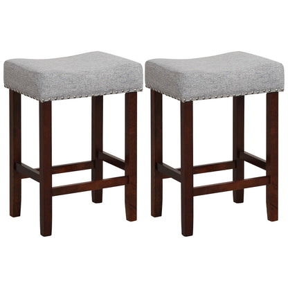Set of 2 24 Inch Bar Stool with Curved Seat Cushions-Beige