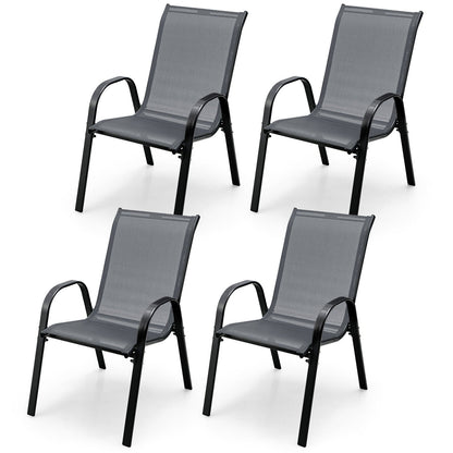4  Pieces Stackable Patio Dining Chairs Set with Armrest-Black
