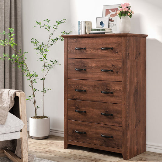 Tall Storage Dresser with 5 Pull-out Drawers for Bedroom Living Room-Walnut