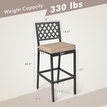 Set of 2 Patio Bar Chairs with Detachable Cushion and Footrest-Argyle Pattern