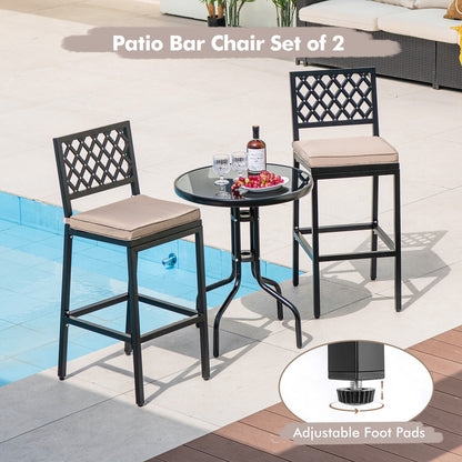 Set of 2 Patio Bar Chairs with Detachable Cushion and Footrest-Argyle Pattern