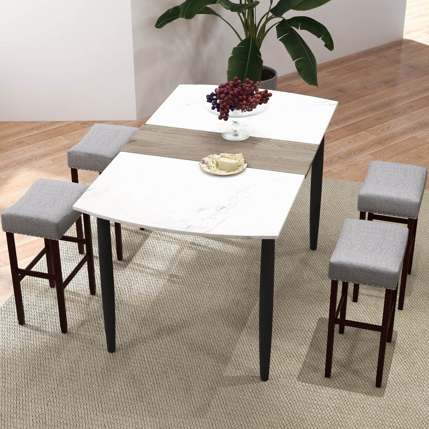 2 Set of 29 Inch Height Upholstered Bar Stool with Solid Rubber Wood Legs and Footrest-Beige