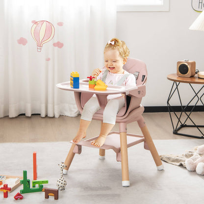 6 in 1 Convertible Highchair with Safety Harness and Removable Tray-Beige