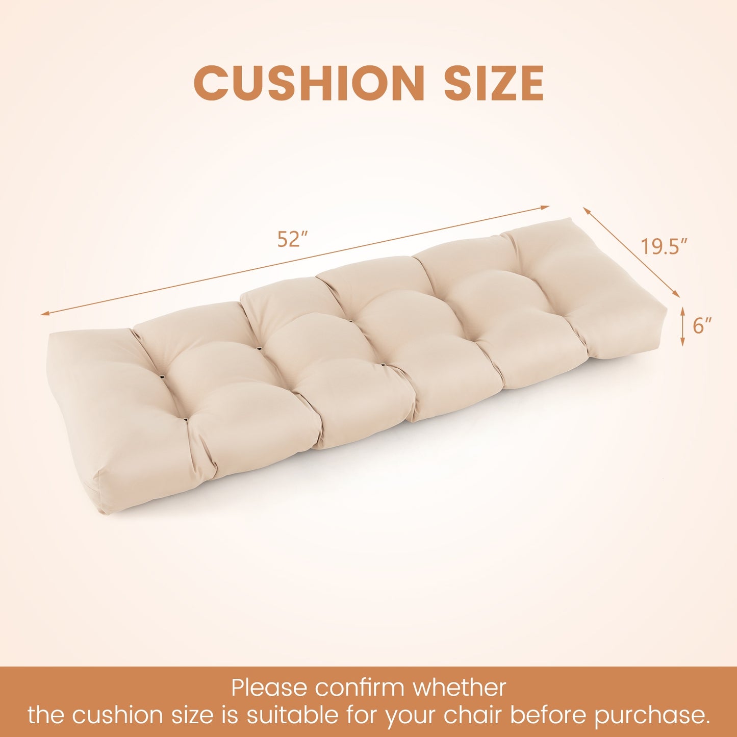 Indoor Outdoor Tufted Bench Cushion with Soft PP Cotton-Beige