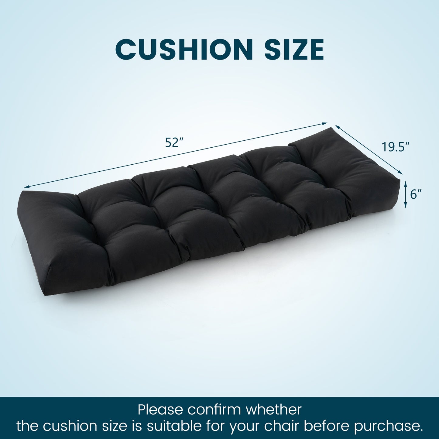 Indoor Outdoor Tufted Bench Cushion with Soft PP Cotton-Black