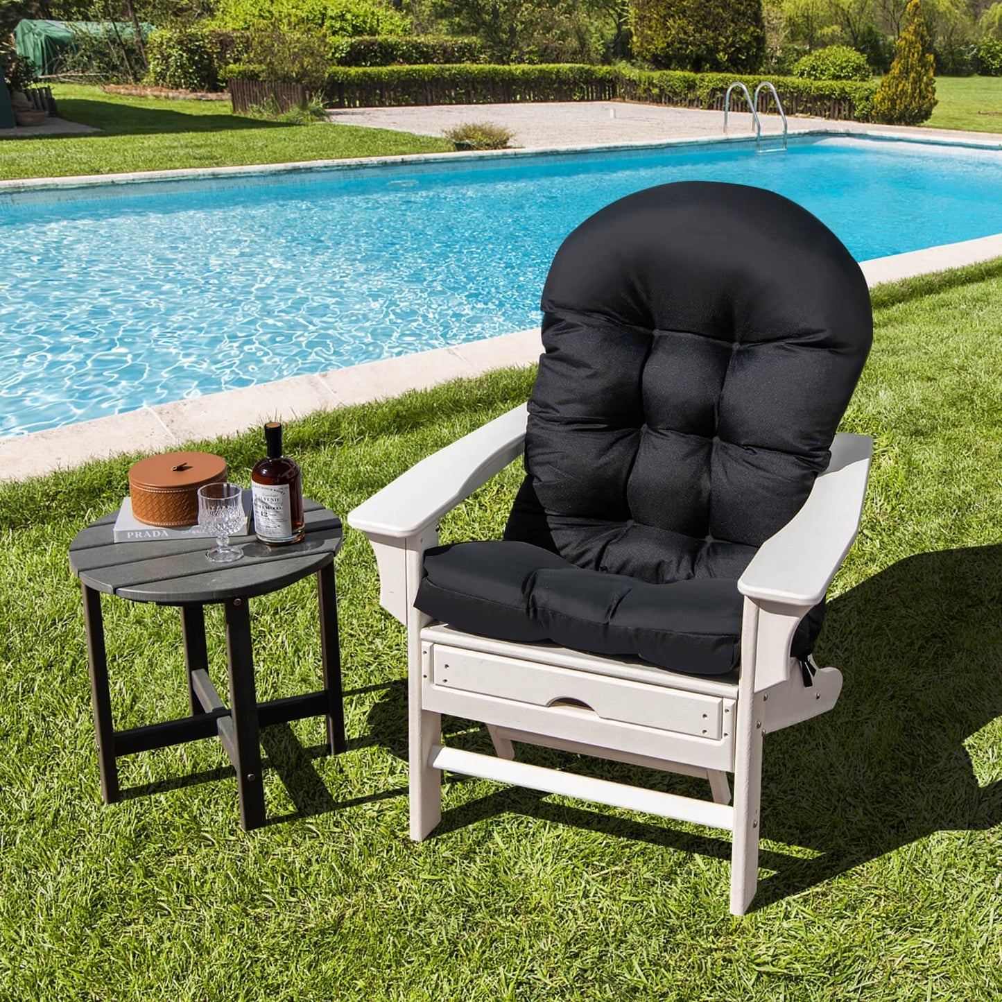 Patio Adirondack Chair Cushion with Fixing Straps and Seat Pad-Beige