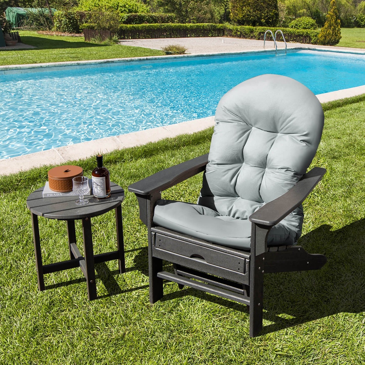 Patio Adirondack Chair Cushion with Fixing Straps and Seat Pad-Beige