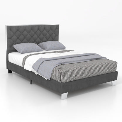 Full/Queen Size Upholstered Bed Frame with Velvet Headboard-Full Size