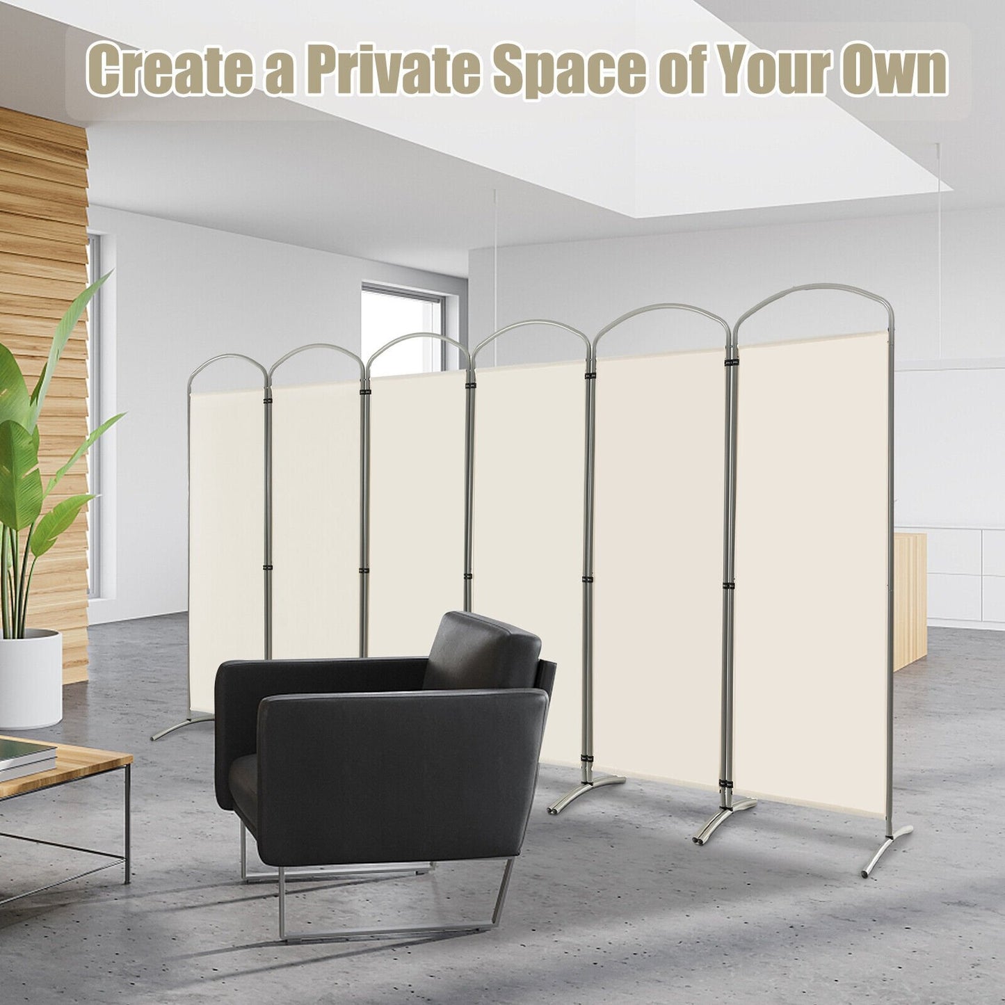6-Panels Freestanding Folding Privacy Screen-Black