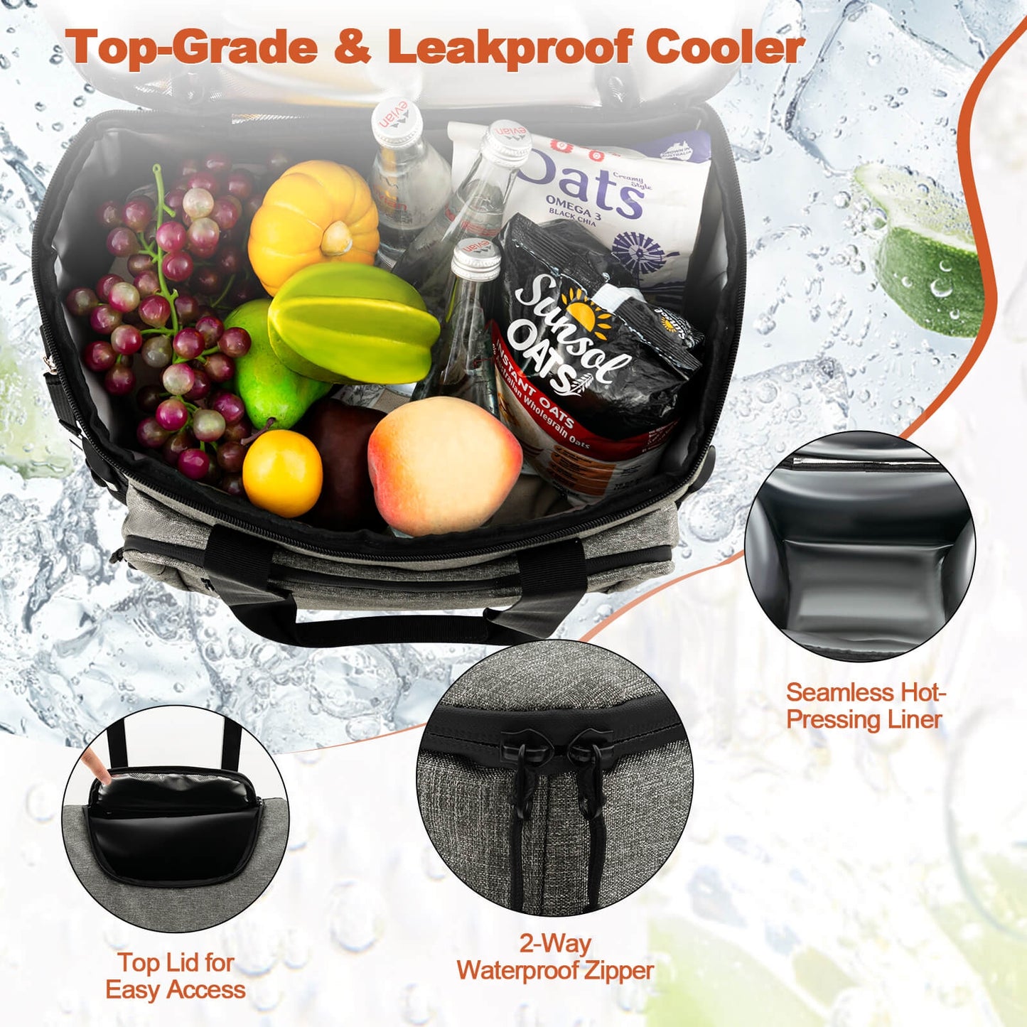 50-Can Large Leakproof Rolling Cooler with Detachable Bottom Plate-Gray