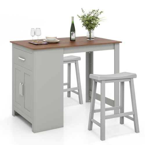 3-Piece Bar Table Set for 2 with 2 Saddle Stools for Dining Room-Black