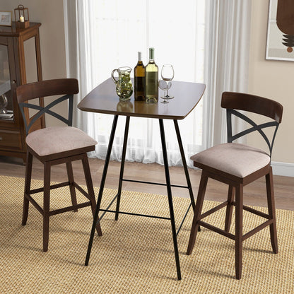 Set of 2 Wooden Swivel Bar Stools with Cushioned Seat and Open X Back-25 inches