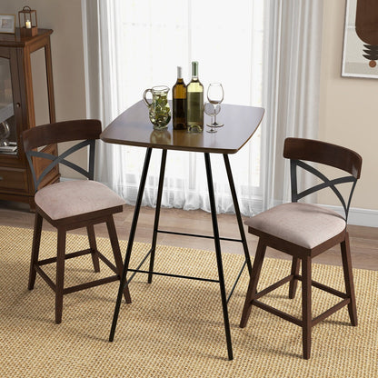 Set of 2 Wooden Swivel Bar Stools with Cushioned Seat and Open X Back-25 inches