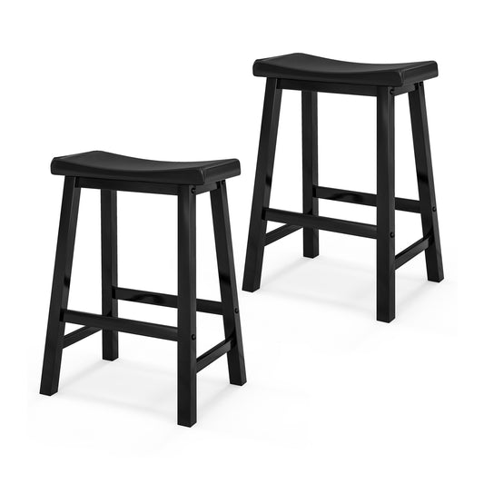 Set of 2 24 Inch Counter Height Stools with Solid Wood Legs-Black