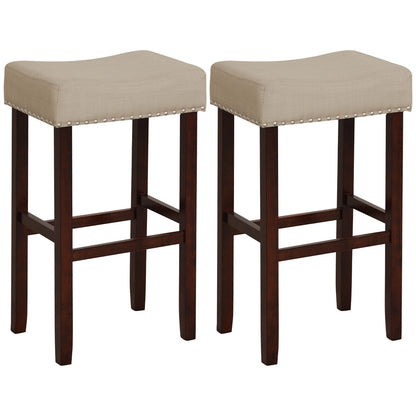 2 Set of 29 Inch Height Upholstered Bar Stool with Solid Rubber Wood Legs and Footrest-Beige