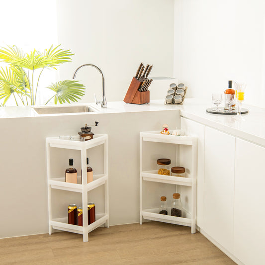 2 Pack 3-Tier Detachable Floor Corner Shower Shelf with Drainage Holes-White