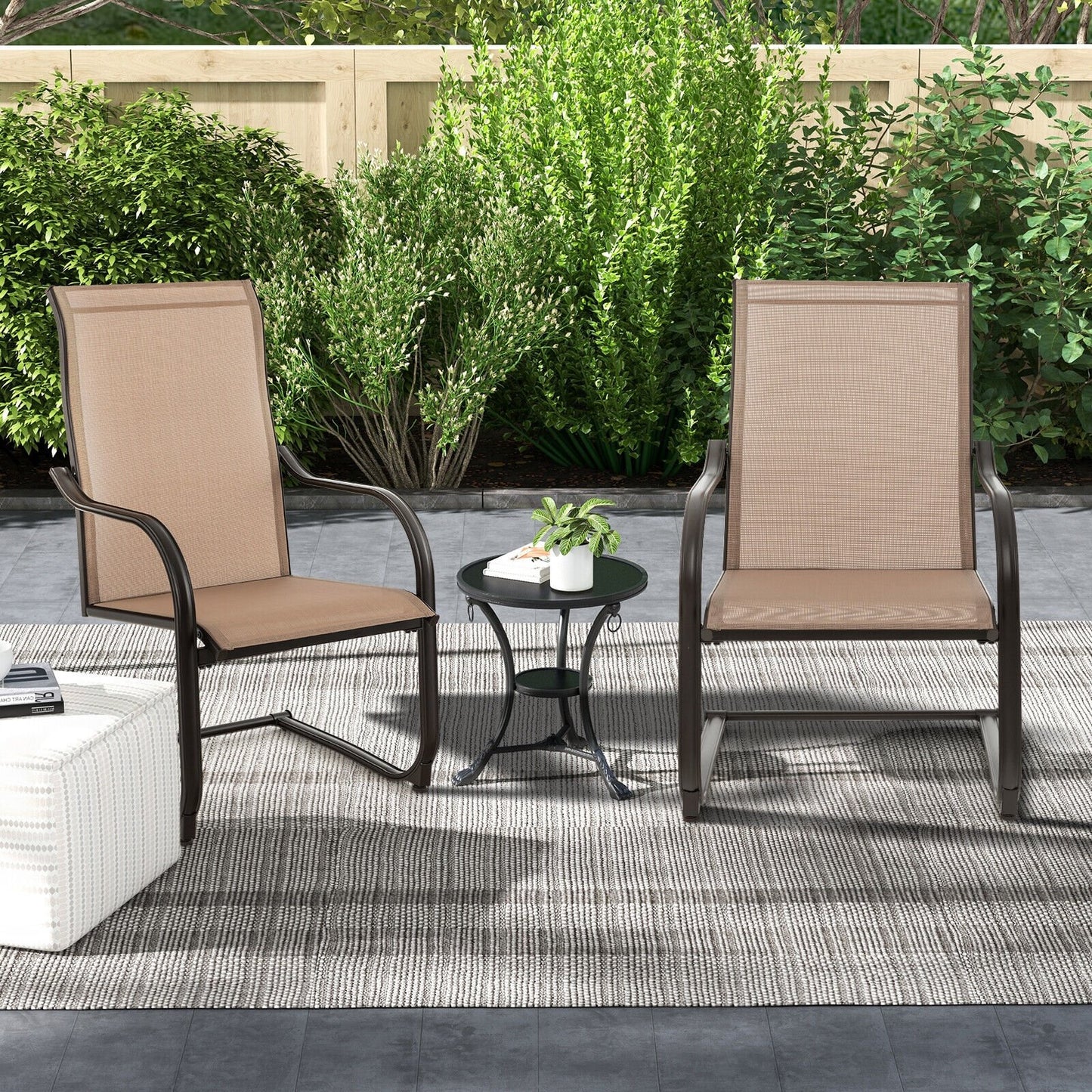 2 Pieces C-Spring Motion Patio Dining Chairs with Breathable Fabric-Black