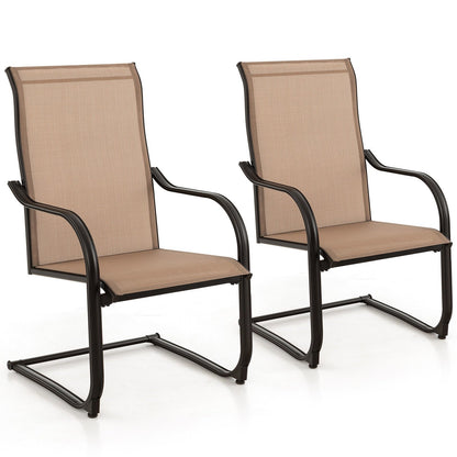 2 Pieces C-Spring Motion Patio Dining Chairs with Breathable Fabric-Black