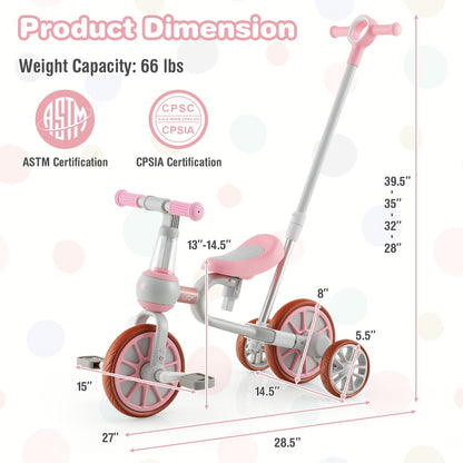 4-in-1 Kids Trike Bike with Adjustable Parent Push Handle and Seat Height-Navy