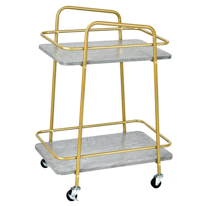 2-tier Kitchen Rolling Cart with Steel Frame and Lockable Casters-Gray