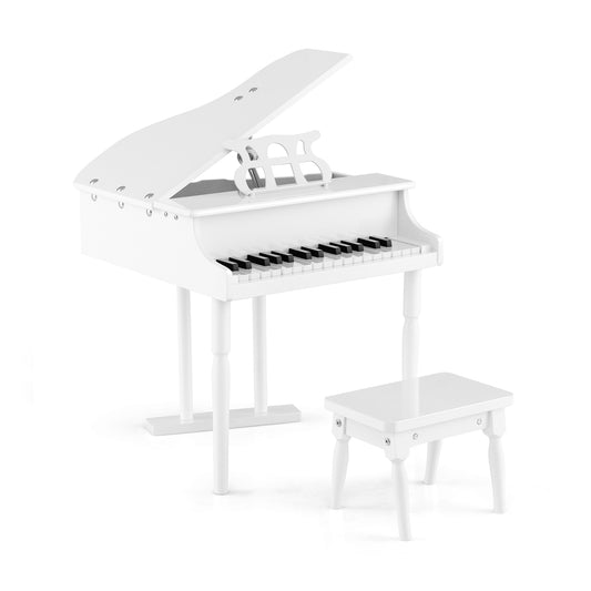 30-Key Kids Piano Keyboard Toy with Bench Piano Lid and Music Rack-White