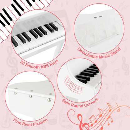 30-Key Kids Piano Keyboard Toy with Bench Piano Lid and Music Rack-White