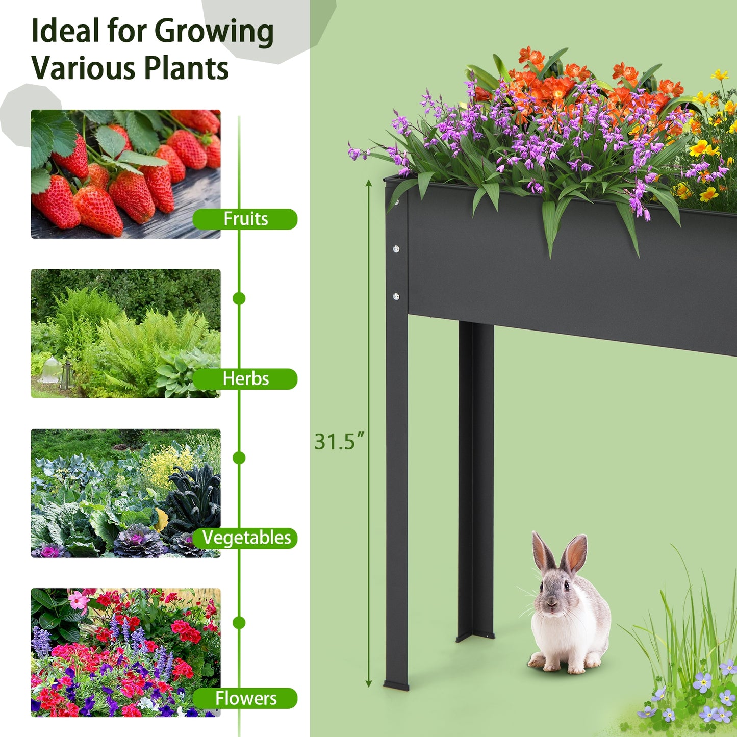 Metal Raised Garden Bed with Legs and Drainage Hole for Vegetable Flower-40 x 11 x 31.5 inches