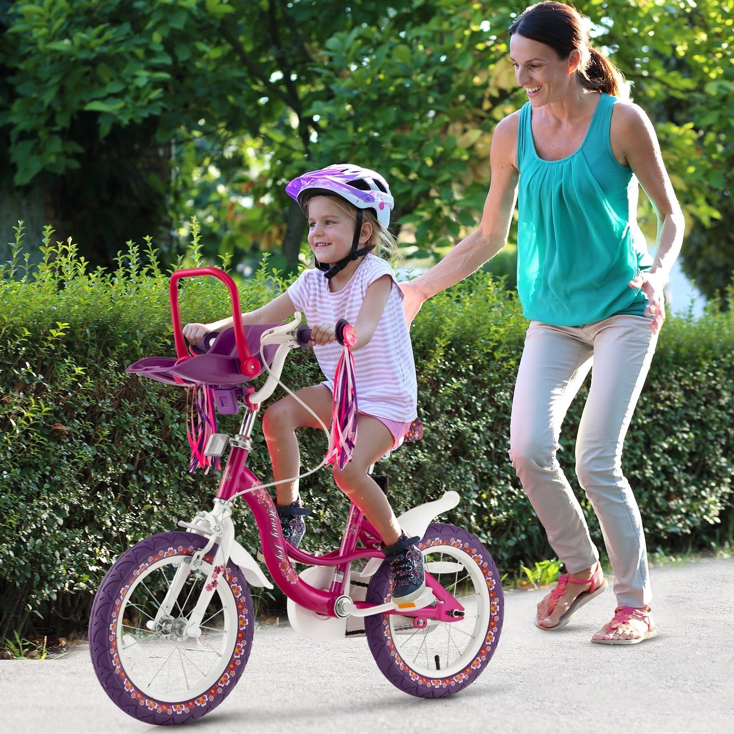 16 Inch Kids Bike with Doll Seat and Removable Training Wheels-16 inches
