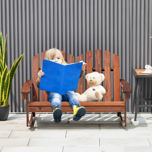 2 Person Adirondack Rocking Chair with Slatted seat-Brown