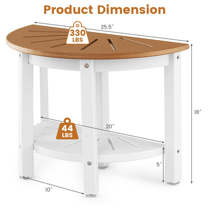 Waterproof HDPE Shower Bench with Semicircular Seat and Storage Shelf-Brown