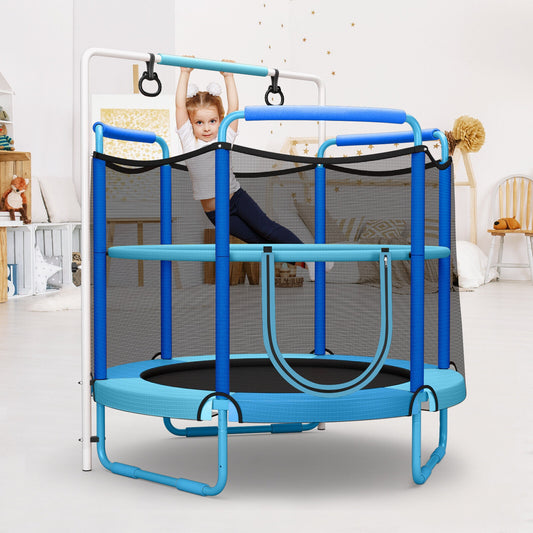 5 Feet Kids 3-in-1 Game Trampoline with Enclosure Net Spring Pad-Blue