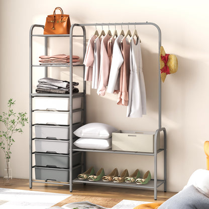 Free Standing Closet Organizer with Removable Drawers and Shelves-Gray