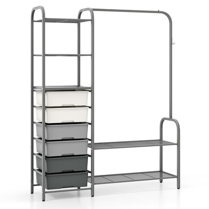 Free Standing Closet Organizer with Removable Drawers and Shelves-Gray