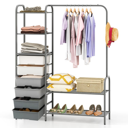 Free Standing Closet Organizer with Removable Drawers and Shelves-Gray