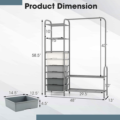 Free Standing Closet Organizer with Removable Drawers and Shelves-Gray