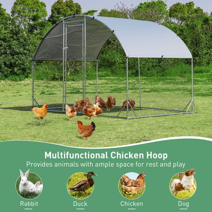 6.2 Feet/12.5 Feet/19 Feet Large Metal Chicken Coop Outdoor Galvanized Dome Cage with Cover-S