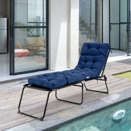 Outdoor Lounge Chaise Cushion with String Ties for Garden Poolside-Beige