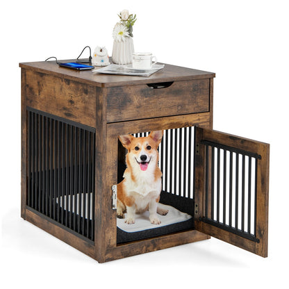 2-In-1 Dog House with Drawer and Wired Wireless Charging-Black