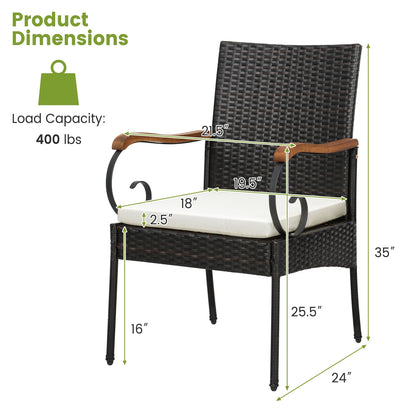 Set of 2/4 Outdoor PE Wicker Chair with Acacia Wood Armrests-Set of 2