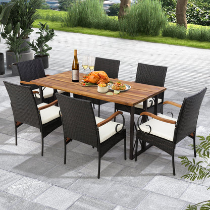 Set of 2/4 Outdoor PE Wicker Chair with Acacia Wood Armrests-Set of 2