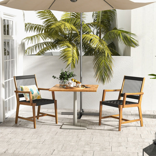 Set of 2 Patio Acacia Wood Dining Chairs with Armrests for Lawn Yard