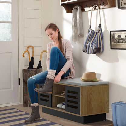 Shoe Bench with 6 Storage Compartments and 3 Adjustable Shelves-Gray