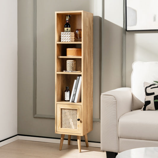 4 Tiers Rattan Storage Cabinet with Slim Design-Natural
