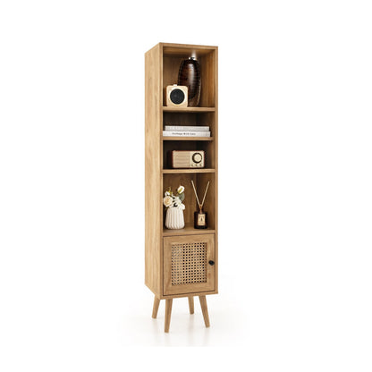 4 Tiers Rattan Storage Cabinet with Slim Design-Black