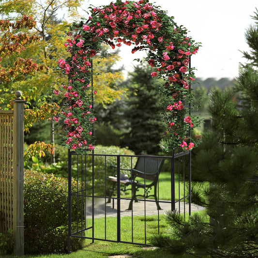 Garden Arch Arbor Trellis with Gate Patio Plant Stand Archway-Black