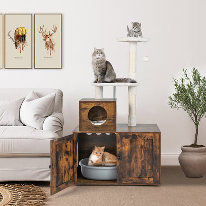 Cat Tree with Litter Box Enclosure with Cat Condo-Gray