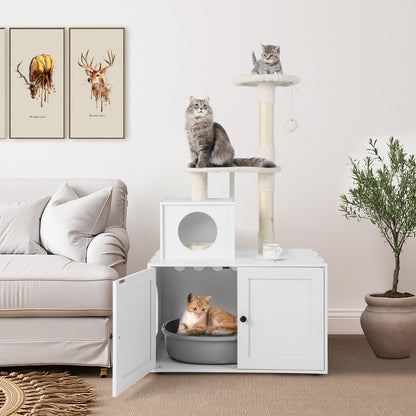 Cat Tree with Litter Box Enclosure with Cat Condo-Gray