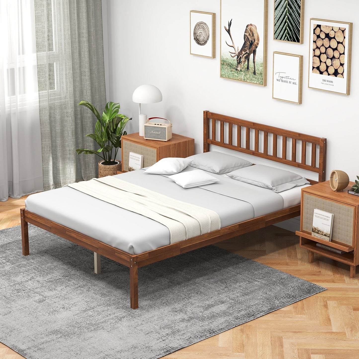 Twin/Full/Queen Size Wood Bed Frame with Headboard and Slat Support-Twin Size