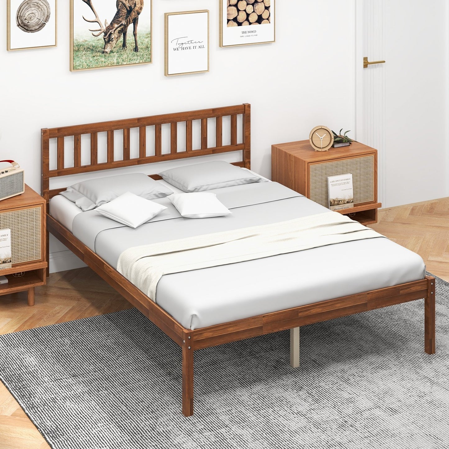 Twin/Full/Queen Size Wood Bed Frame with Headboard and Slat Support-Twin Size